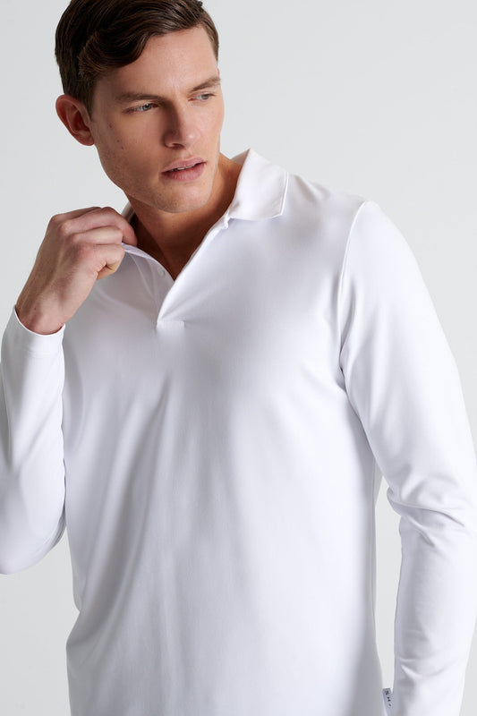 Shan Actuel Long Sleeve Textured Jersey Polo - 62513-49-000