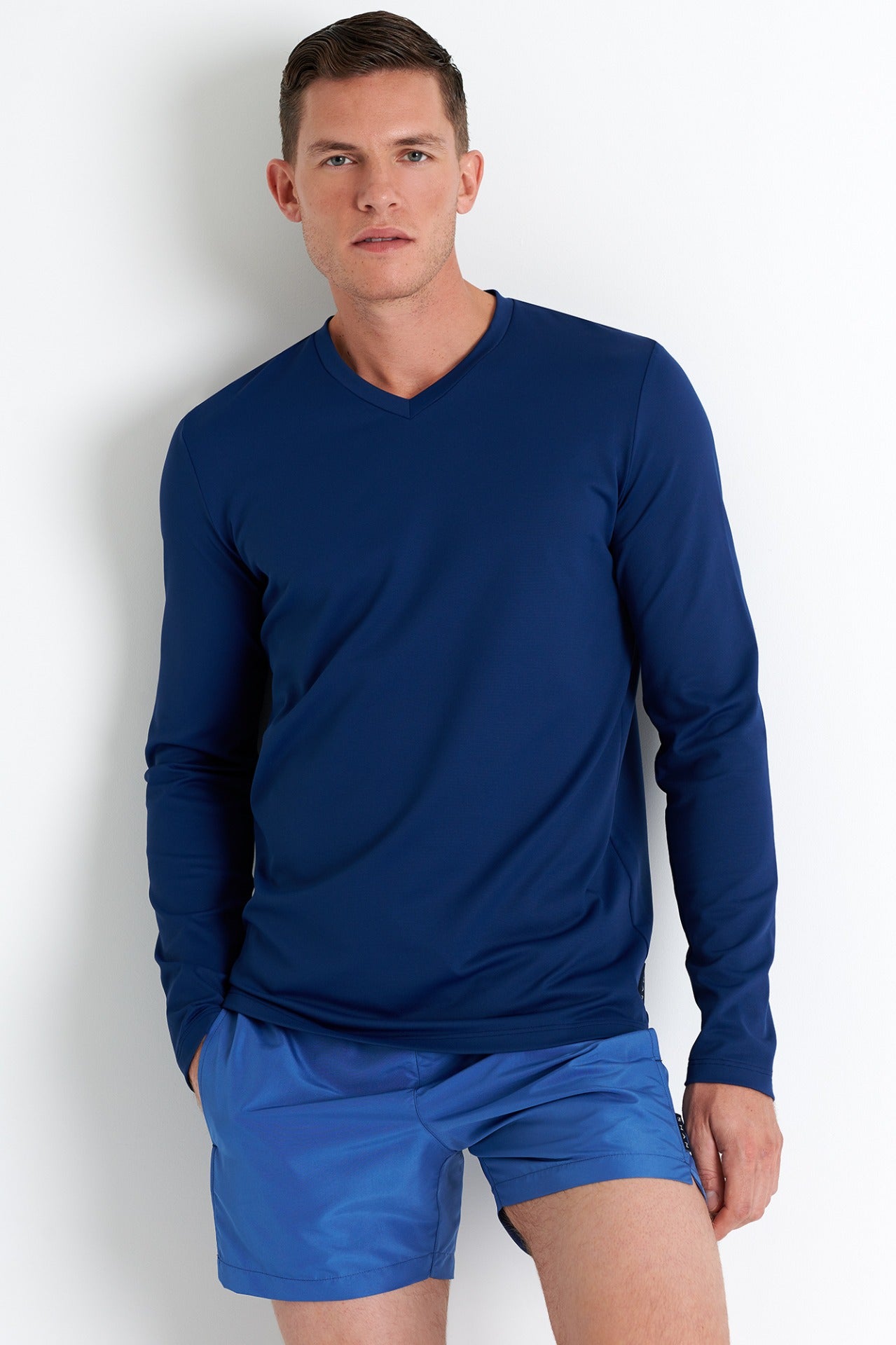 Shan Actuel Textured jersey long sleeve V neck - 62213-92-500